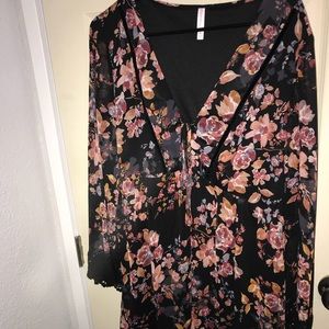 Black floral mini dress with lace detail sleeves